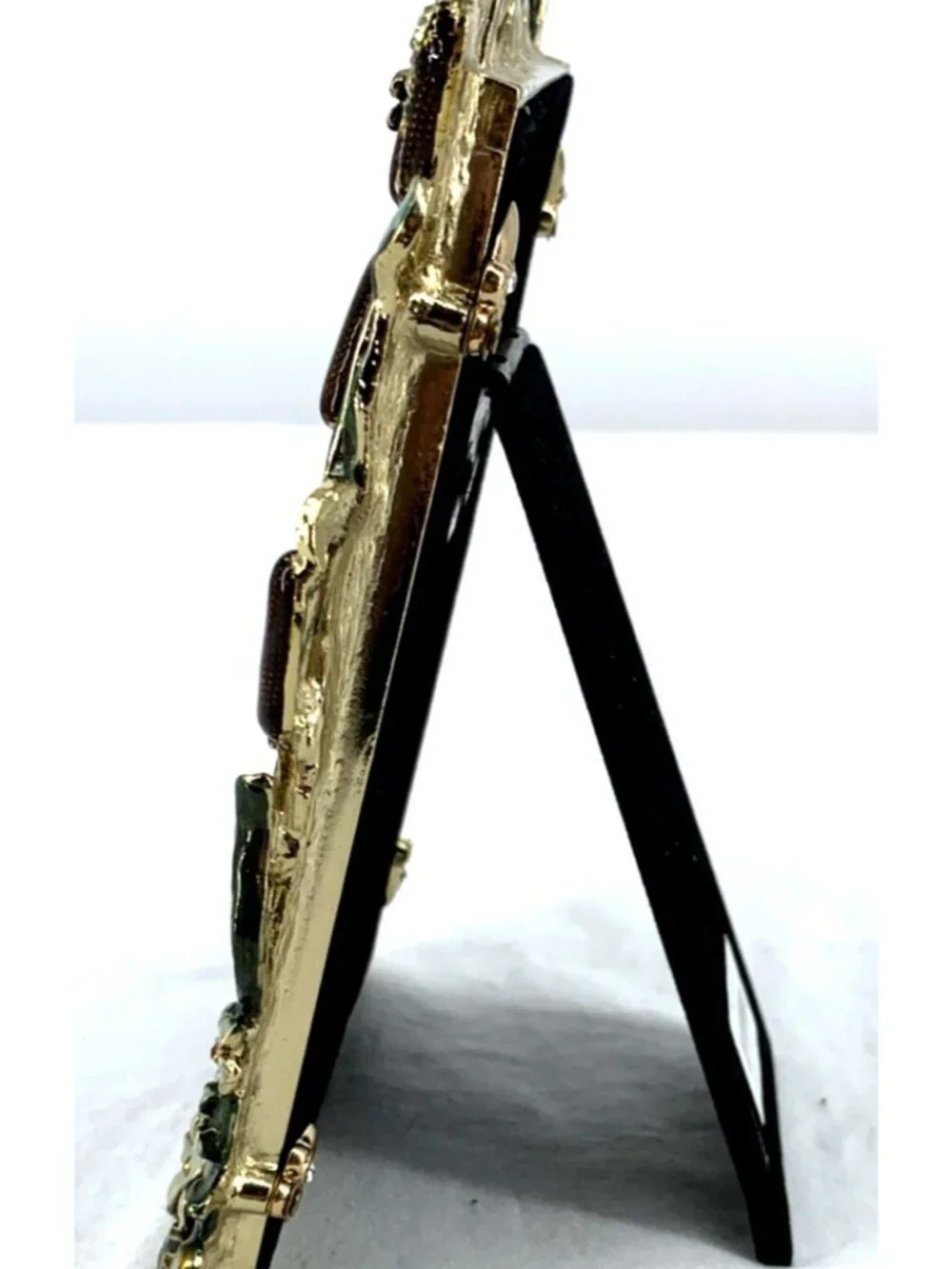 Folio Picture Photo Frame Enamel Crystal Dragonfly Cattail Floral Fauna 4x6”
